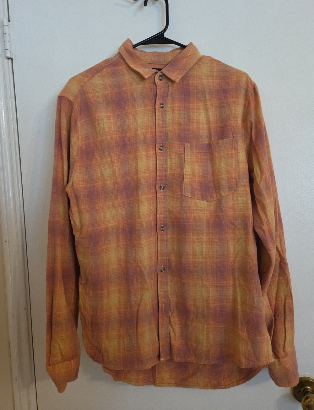 Cotton On Orange and Yellow Plaid Button-Down Shirt